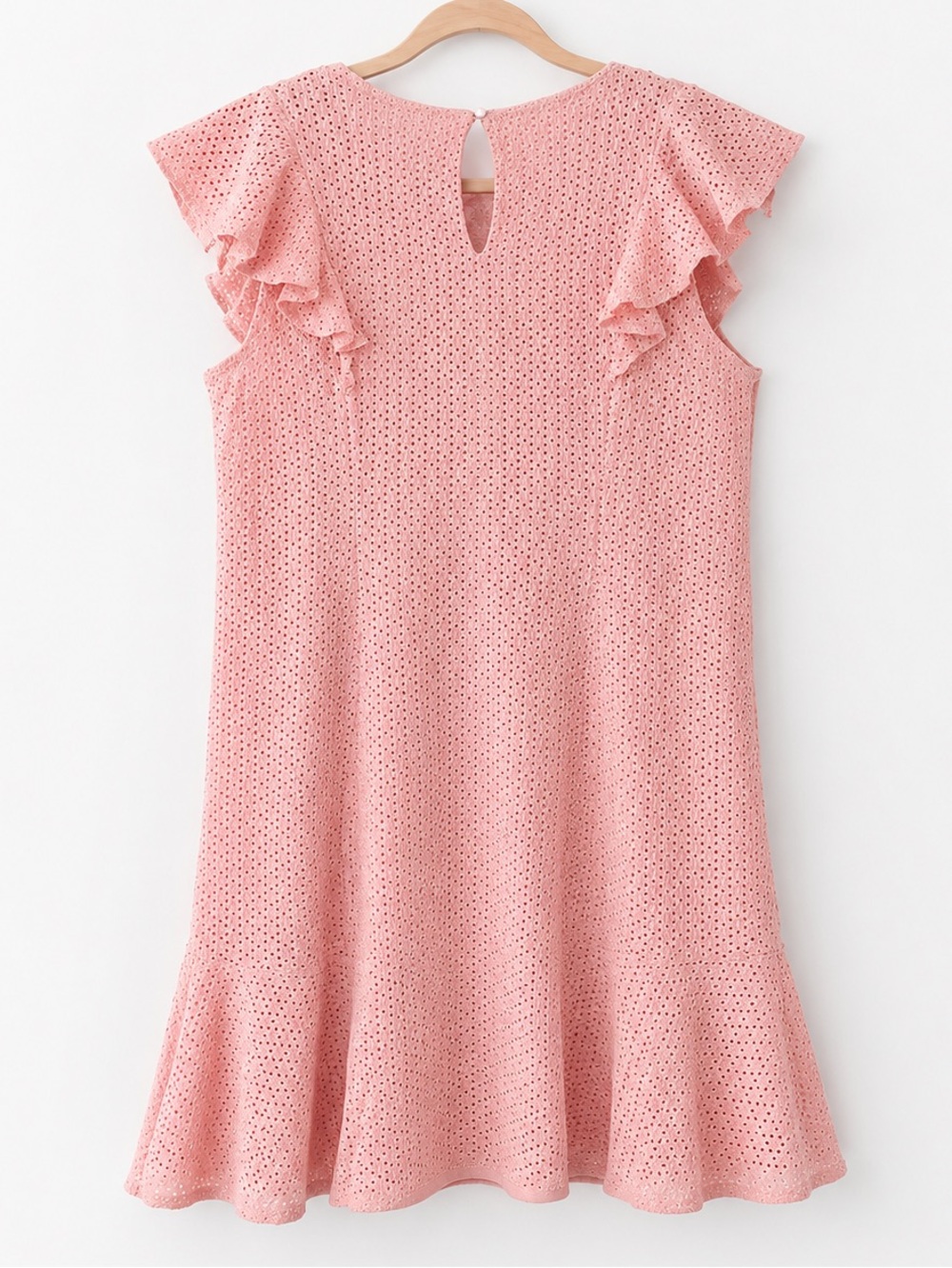 Roz‎ & Ali Blush Pink Eyelet Ruffle Dress Flutter Sleeve A-Line Large XL - Picture 4 of 5